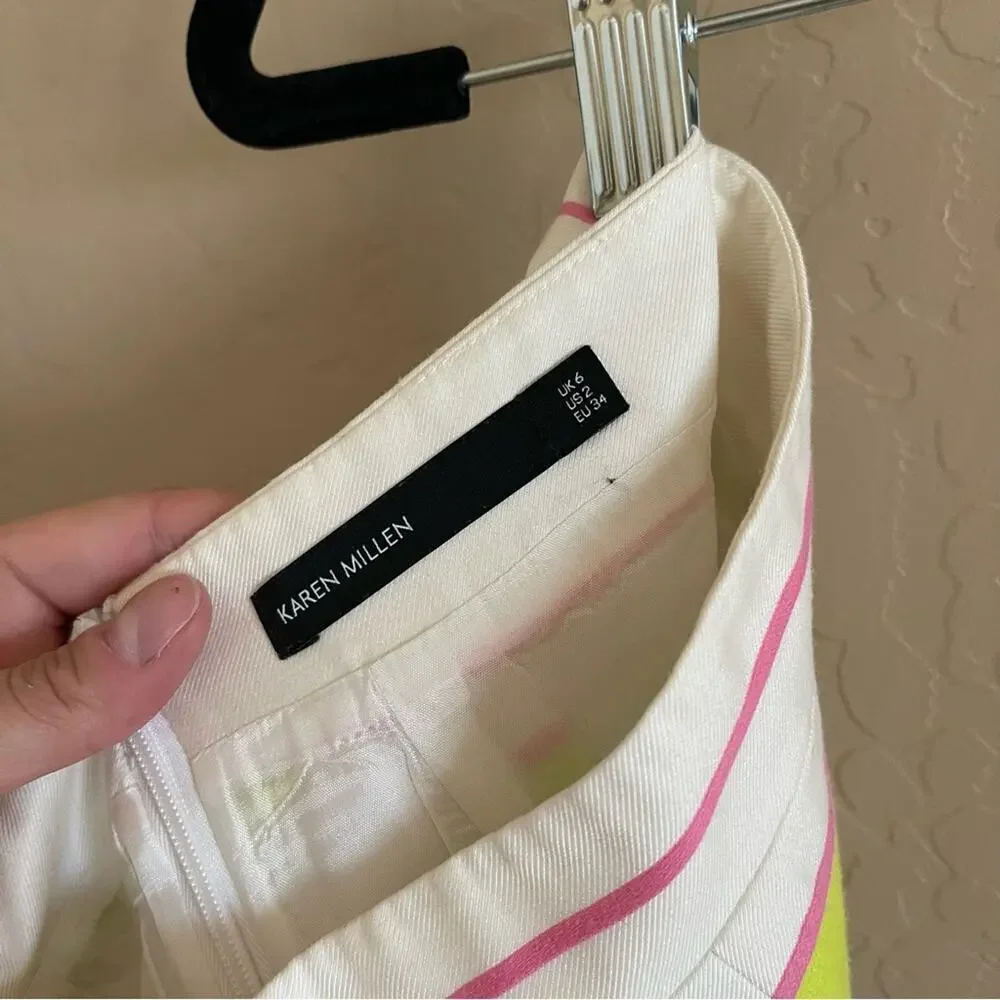New Karen‎ Millen Colorful Stripe Flare Skirt
